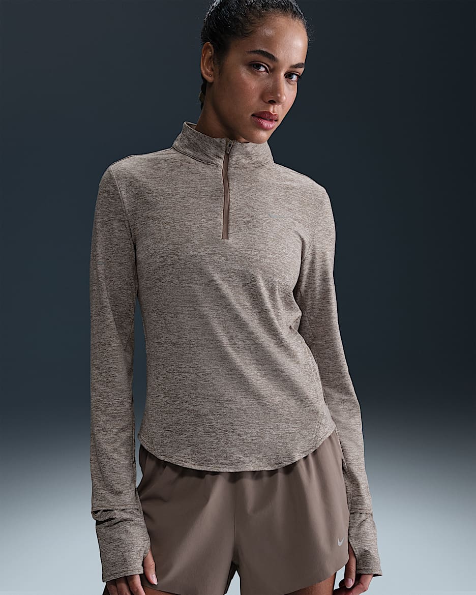 Γυναικεία μπλούζα Dri-FIT UV για τρέξιμο με φερμουάρ στο 1/4 του μήκους Nike Swift - Mink Brown/Heather/Heather