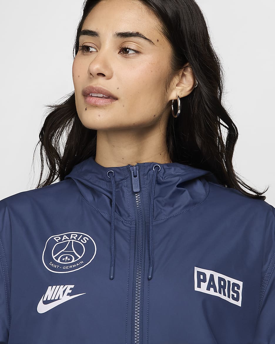 Paris Saint-Germain Essential Repel Women's Nike Soccer Woven Hooded Jacket - Midnight Navy/White