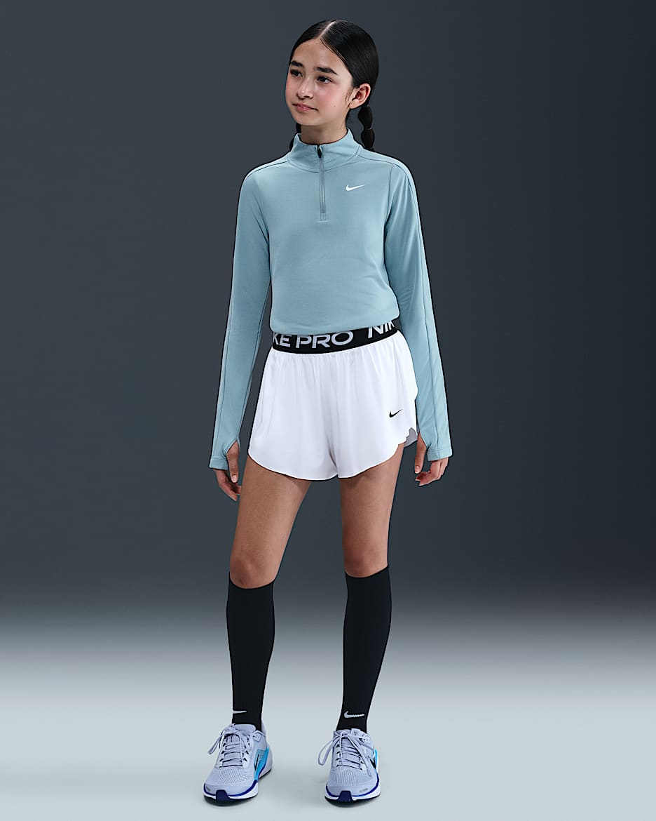 Nike Pro Big Kids' (Girls') Dri-FIT 2-in-1 Shorts - White/Black/Black