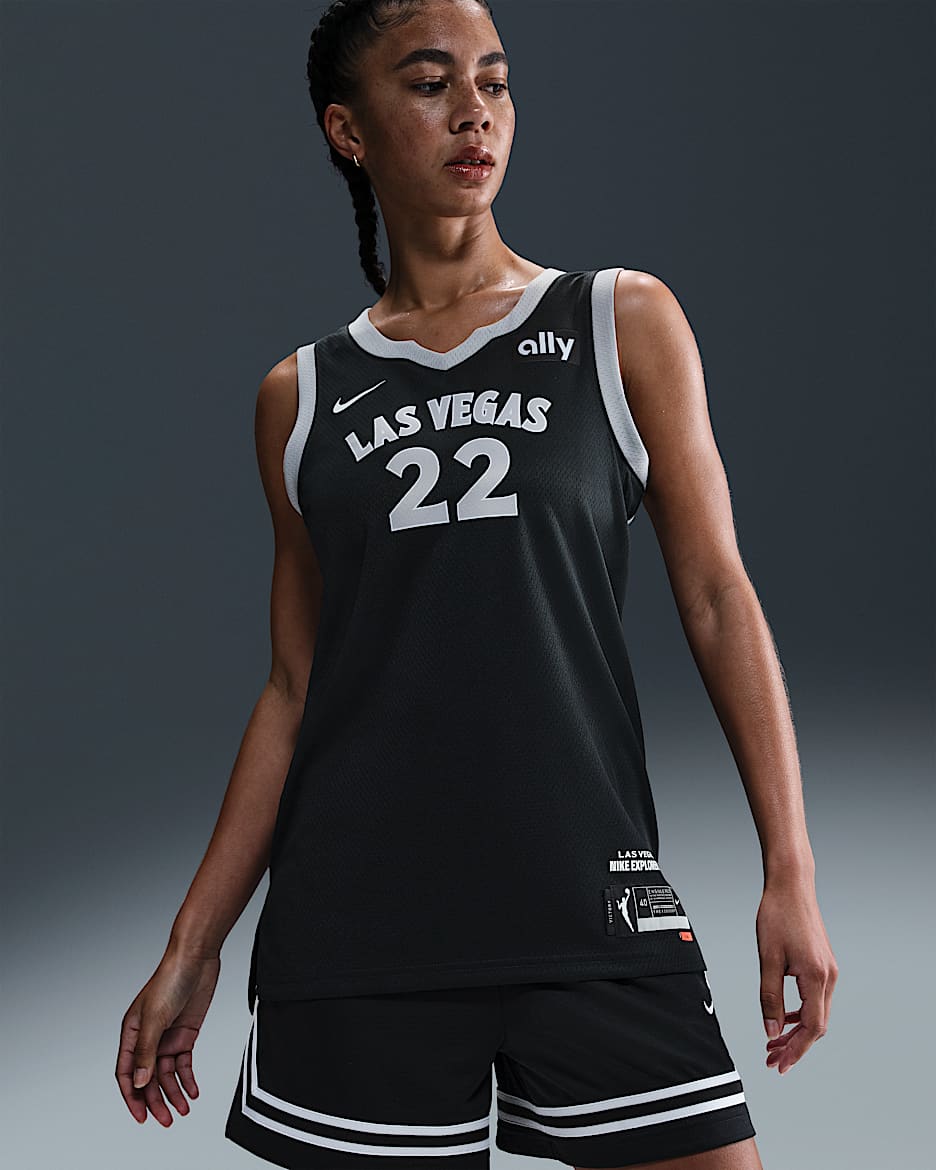 Jersey Nike Dri-FIT de la WNBA Victory A'ja Wilson Las Vegas Aces 2023 - Negro/Plata liso/Blanco