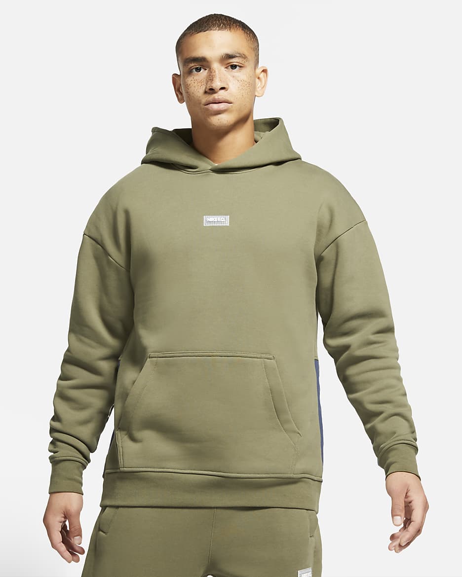 Nike F.C. Men's Fleece Pullover Football Hoodie - Medium Olive/Thunder Blue/Clear