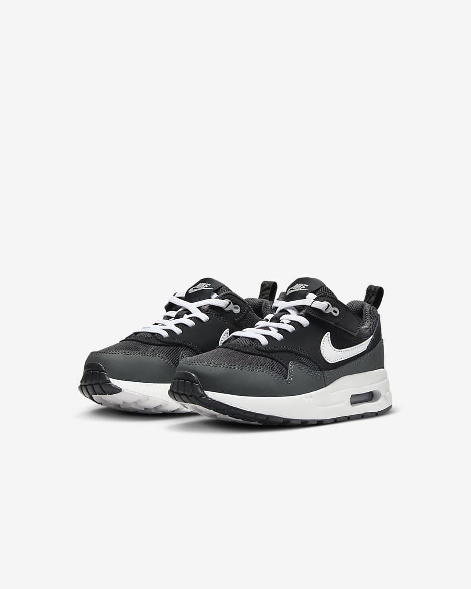 Nike Air Max 1 EasyOn Younger Kids' Shoes - Black/Anthracite/Metallic Silver/White