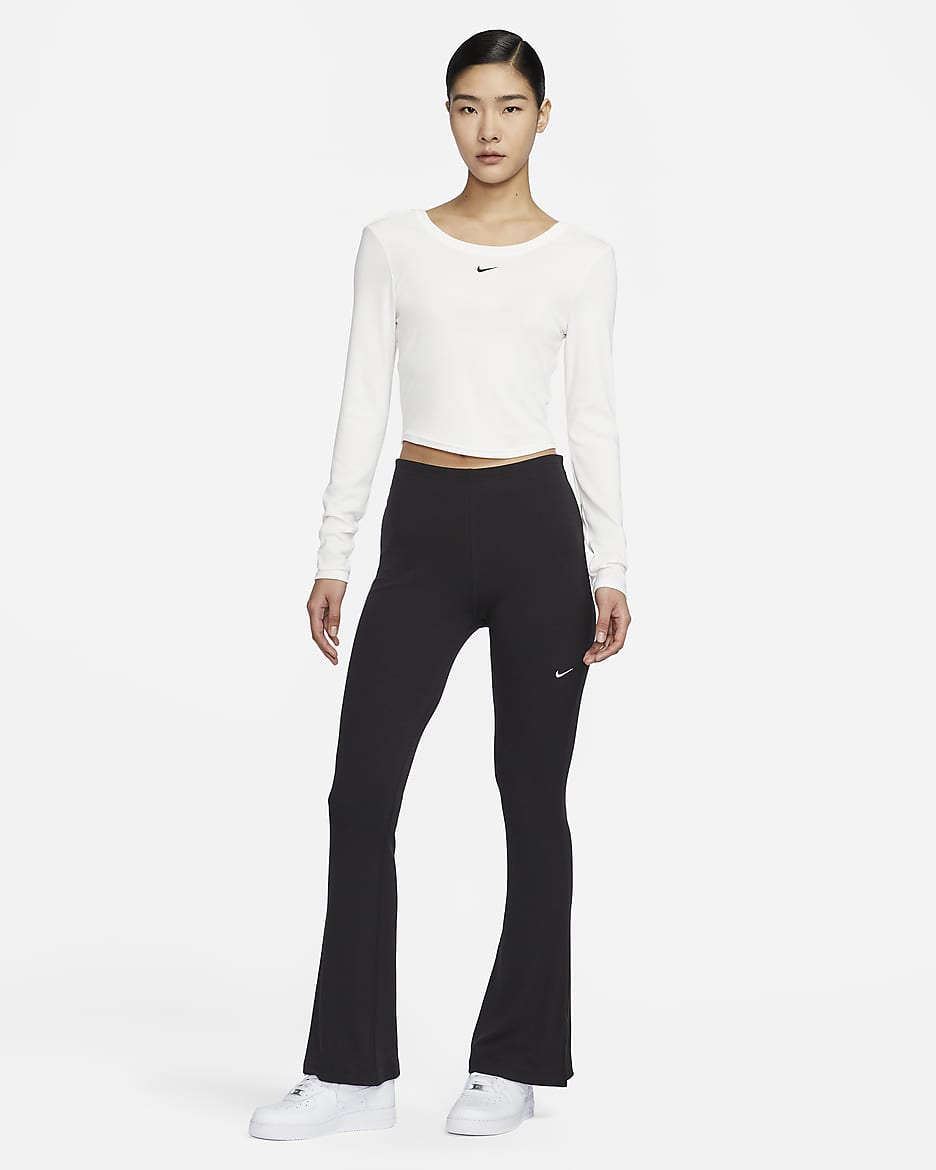 Nike Sportswear Chill Knit Women's Tight Mini-Rib Flared Leggings - Black/Sail