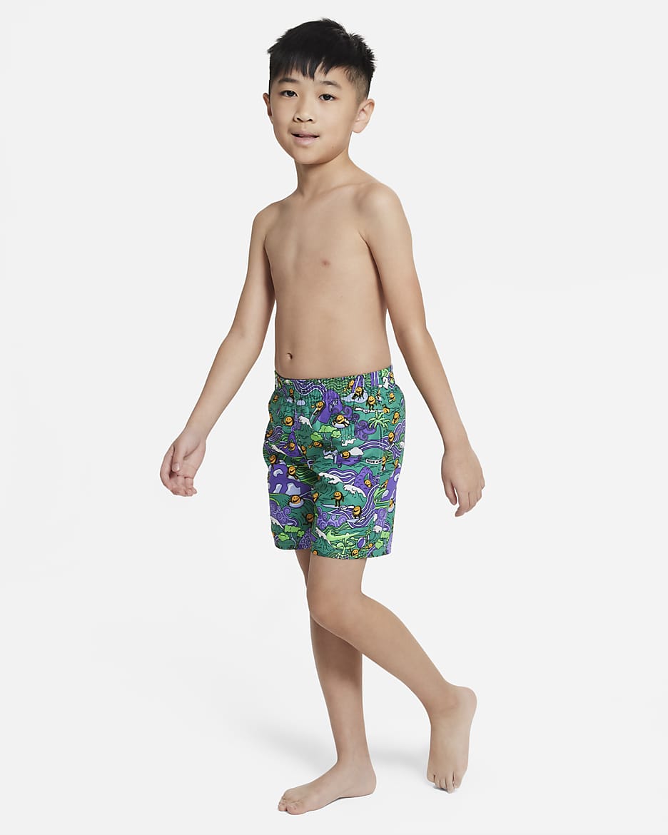 Traje de baño tipo short de vóleibol de 13 cm para niños talla pequeña - Verde strike