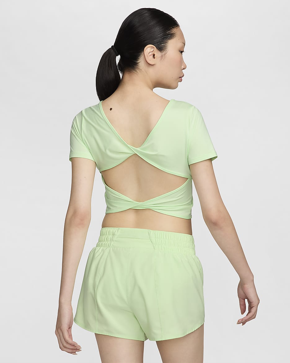 เสื้อเอวลอยแขนสั้นบิดเกลียวผู้หญิง Dri-FIT Nike One Classic - Vapor Green/ดำ