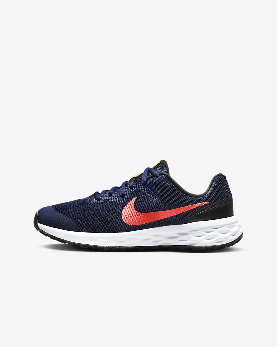 Nike Revolution 6 Big Kids' Road Running Shoes - Midnight Navy/Black/Yellow Ochre/Bright Crimson