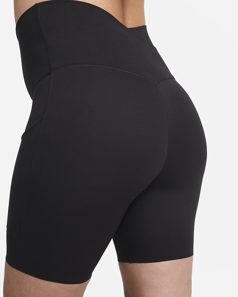 BALEAF Dames hoge taille biker shorts naakt gevoel knie lengte yoga legging compressie workout shorts met zakken, Frost Grijs, M
