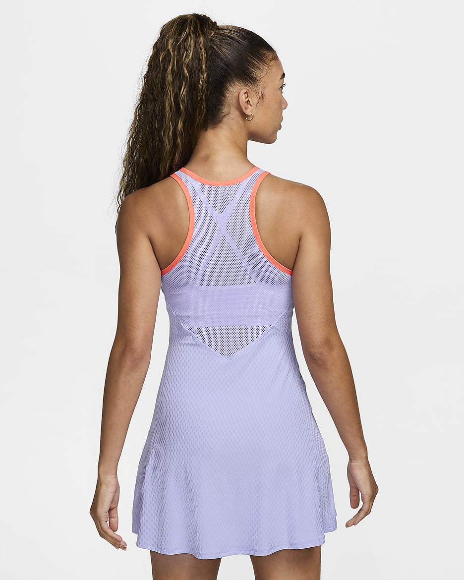 NikeCourt Slam Vestido de tenis Dri-FIT - Mujer - Purple Pulse/Purple Pulse/Light Wild Mango/Negro