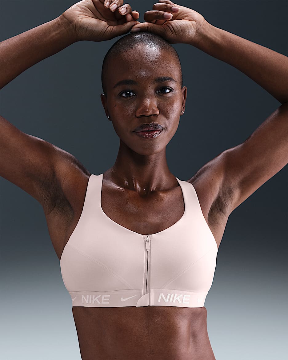Nike Indy High-Support Women's Padded Front-Zip Sports Bra - Silt Red