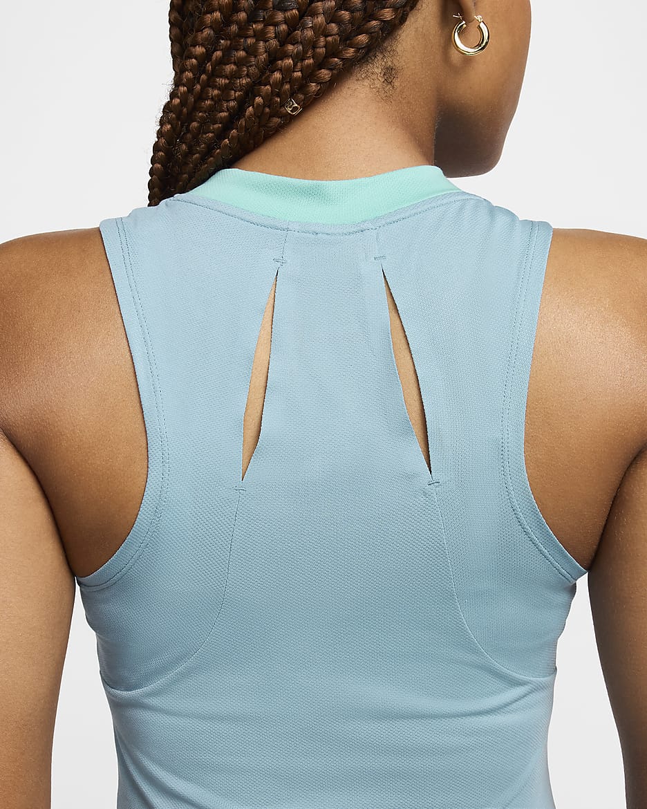 Débardeur de tennis Dri-FIT NikeCourt Advantage pour femme - Denim Turquoise/Green Frost/Blanc