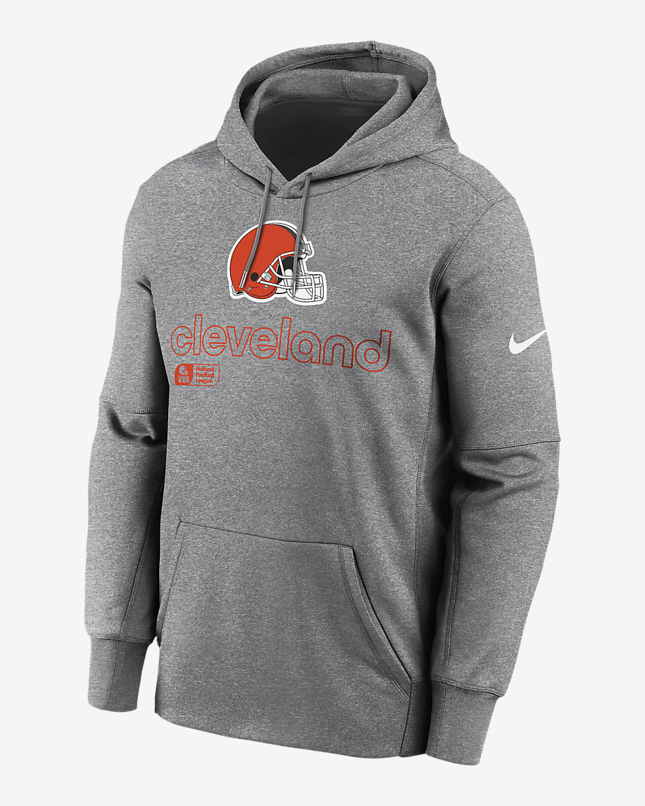 Sudadera con gorro sin cierre Nike Therma de la NFL para hombre Cleveland Browns - Gris jaspeado