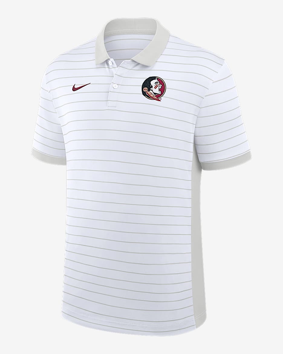 Polo universitario Nike Dri-FIT para hombre Florida State Sideline Victory Stripe - Blanco