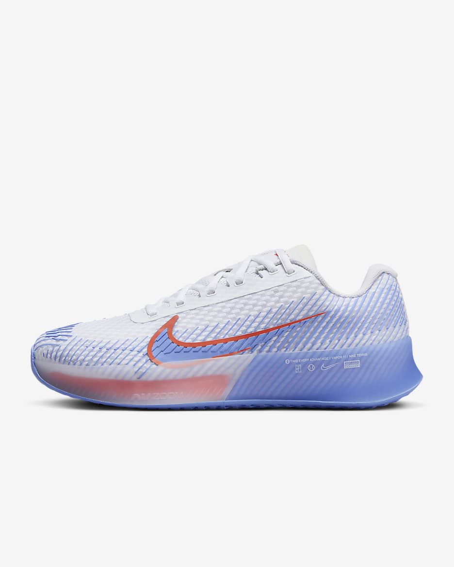 Tenis de tenis para cancha dura para mujer NikeCourt Air Zoom Vapor 11 - Blanco/Mango salvaje claro/Royal pulso