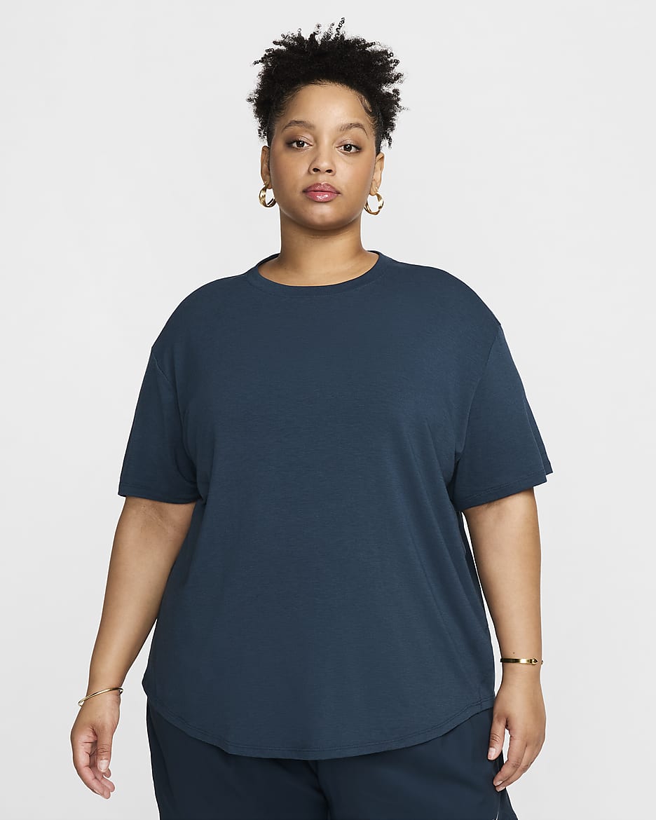 Nike One Relaxed Women's Dri-FIT Short-Sleeve Top (Plus Size) - Armory Navy/Black