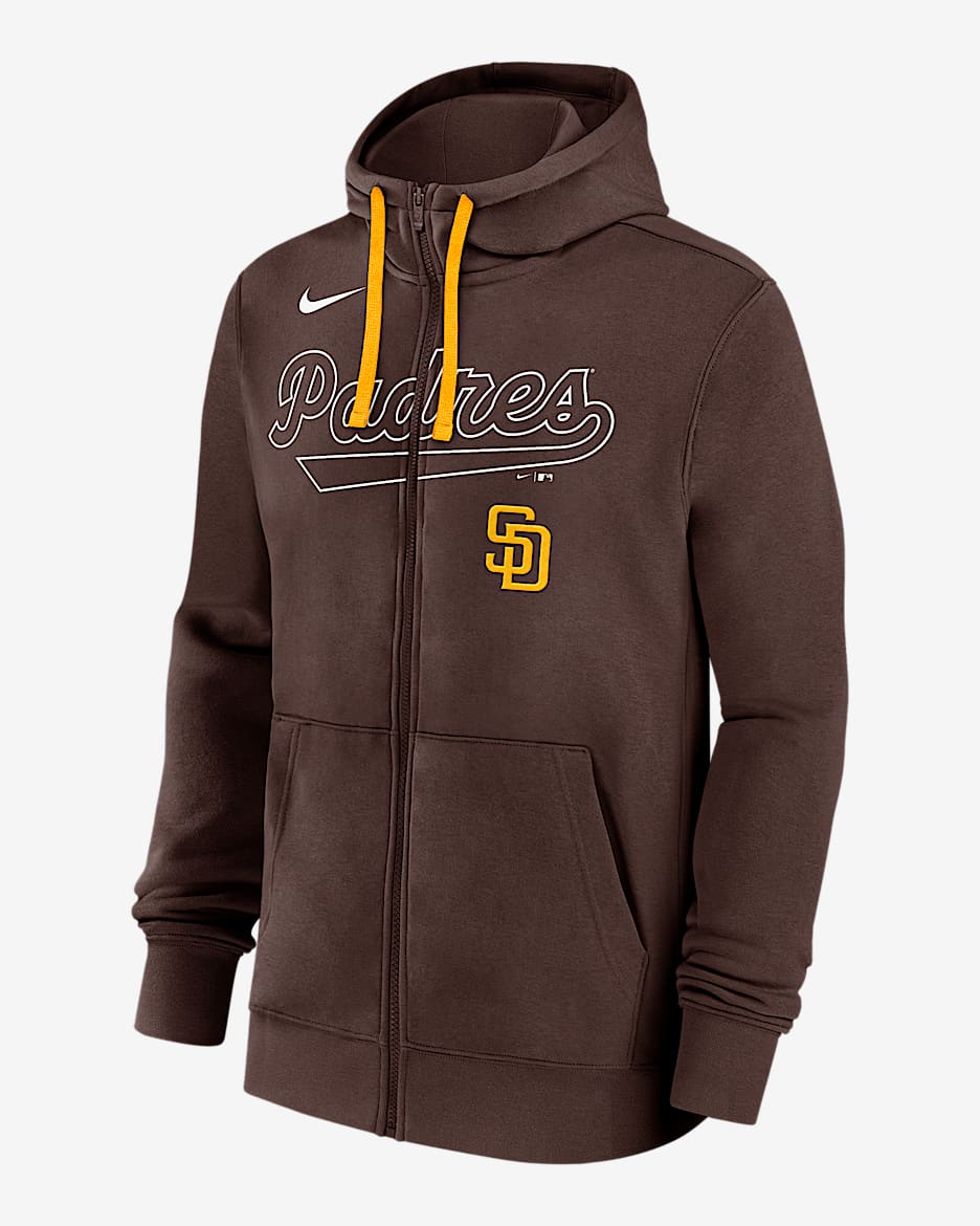 Sudadera con gorro Nike de la MLB de cierre completo para hombre San Diego Padres Knockout Script - Marrón