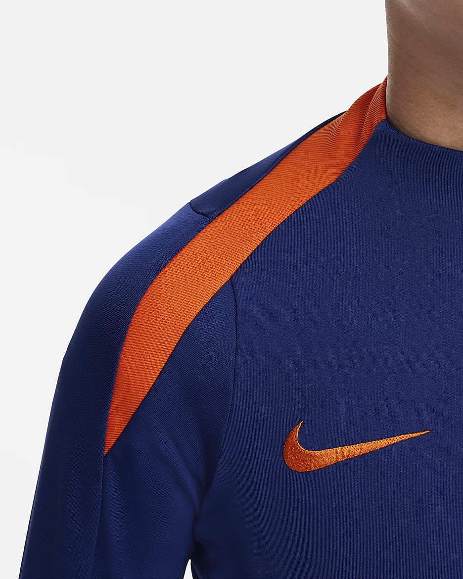 Niederlande Strike Nike Dri-FIT Fußball-Drill-Oberteil für ältere Kinder - Deep Royal Blue/Safety Orange/Safety Orange