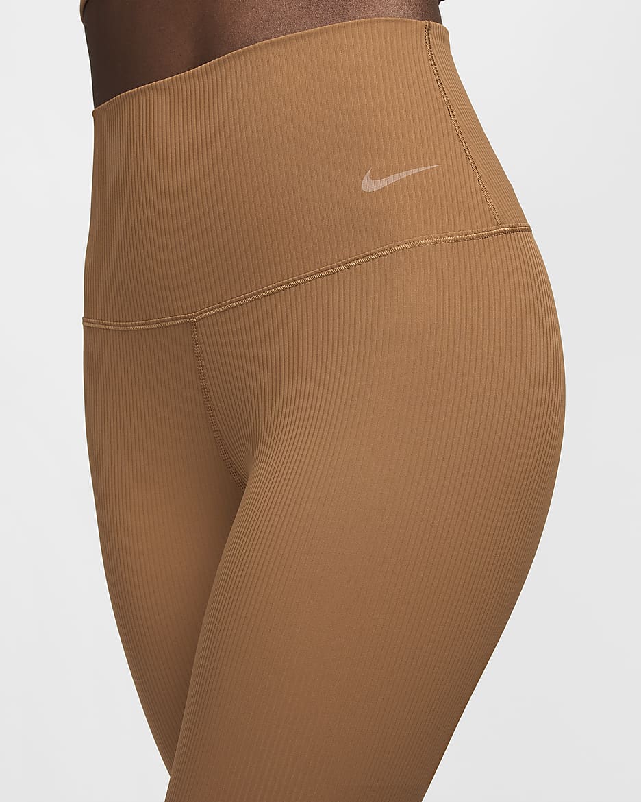 Nike Zenvy Rib 7/8-legging met hoge taille en lichte ondersteuning voor dames - Light British Tan/Zwart