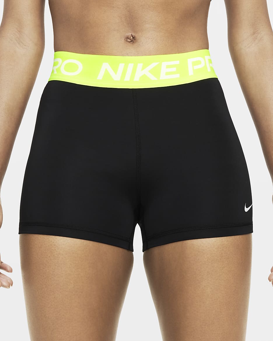 Shorts de 7.5 cm para mujer Nike Pro - Negro/Volt/Blanco