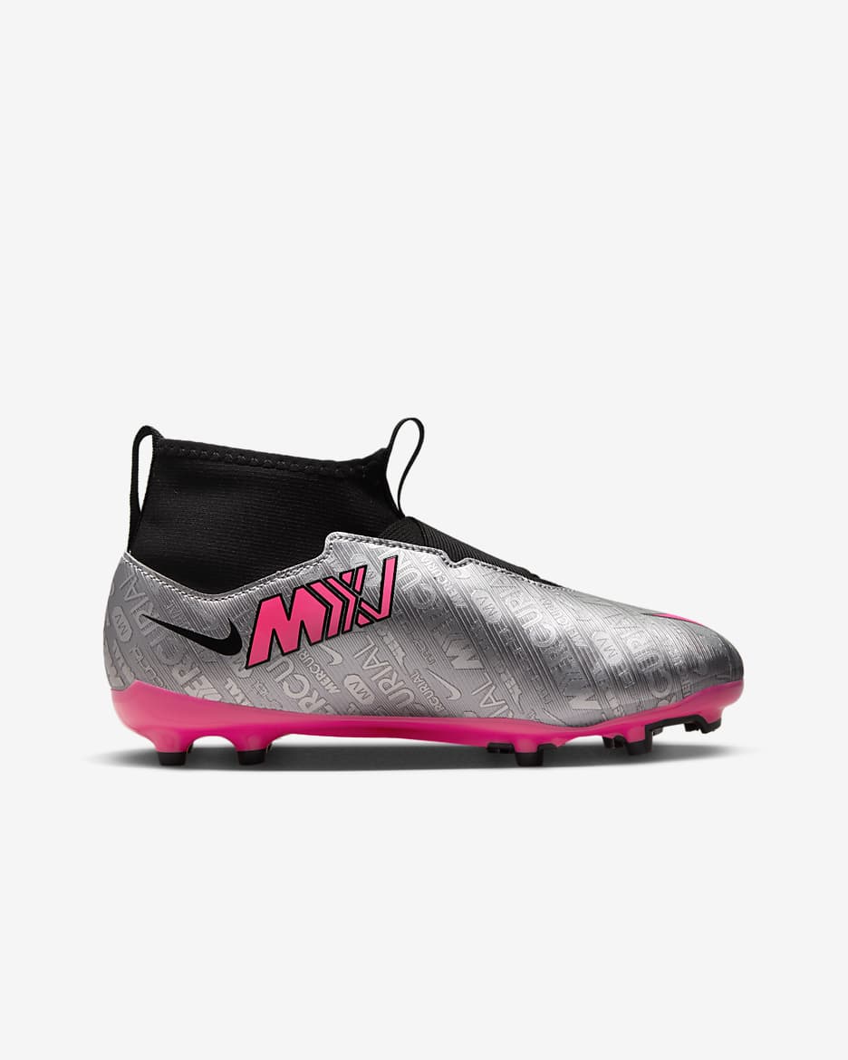 Nike Jr. Zoom Mercurial Superfly 9 Academy XXV MG Younger/Older Kids' Multi-Ground Football Boot - Metallic Silver/Black/Volt/Hyper Pink