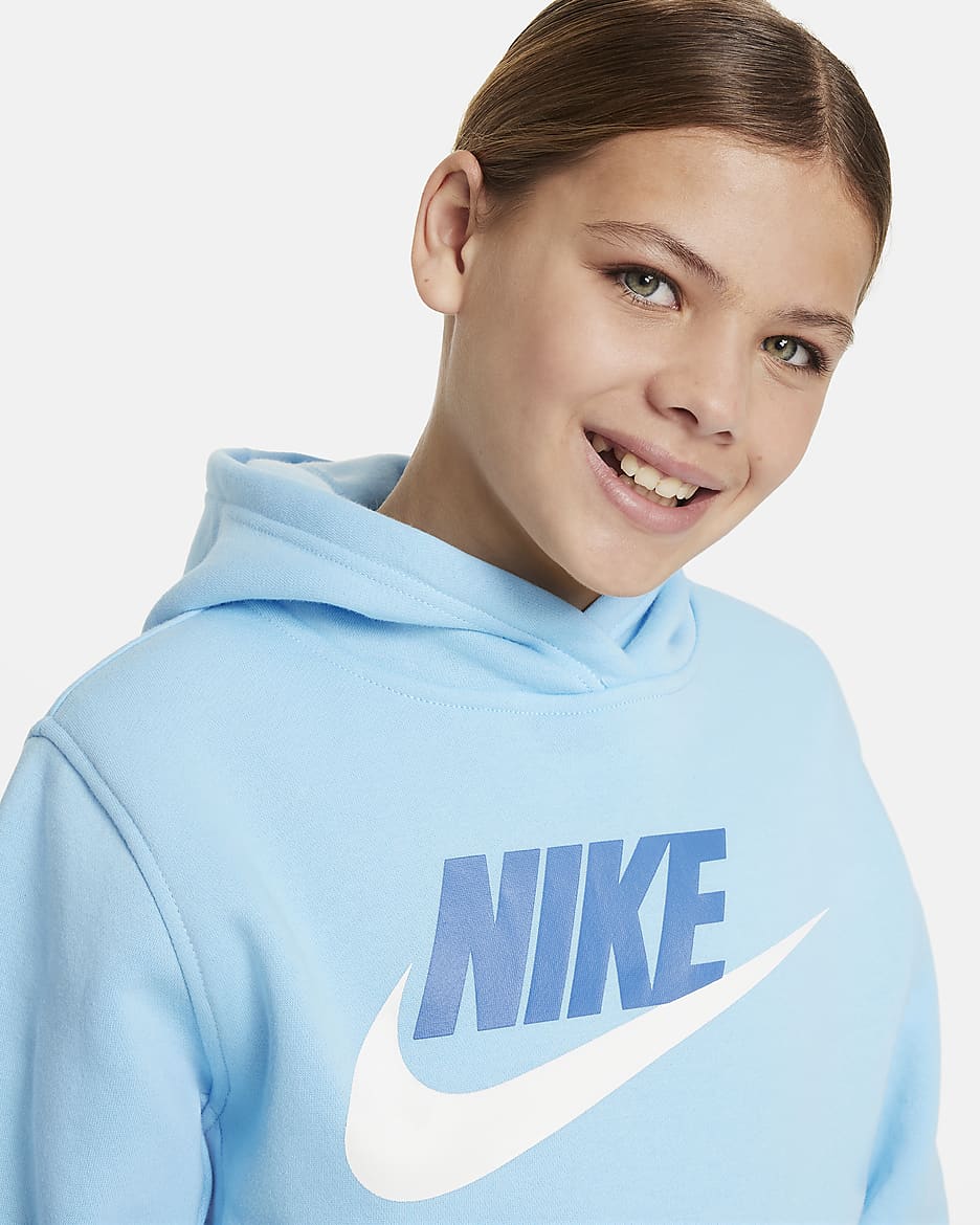 Sudadera con gorro para niños talla grande Nike Sportswear Club Fleece - Azul acuario/Blanco/Estrella azul