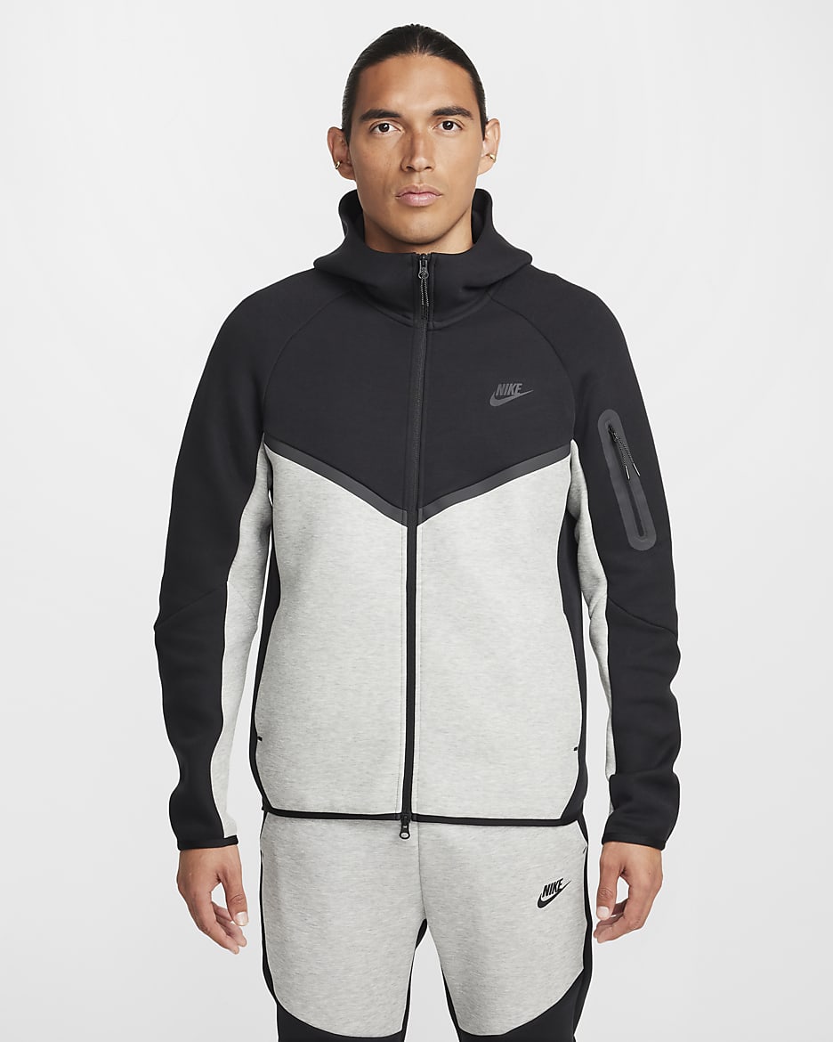 Nike Tech Men's Full-Zip Windrunner Hoodie - Black/Dark Grey Heather/Black