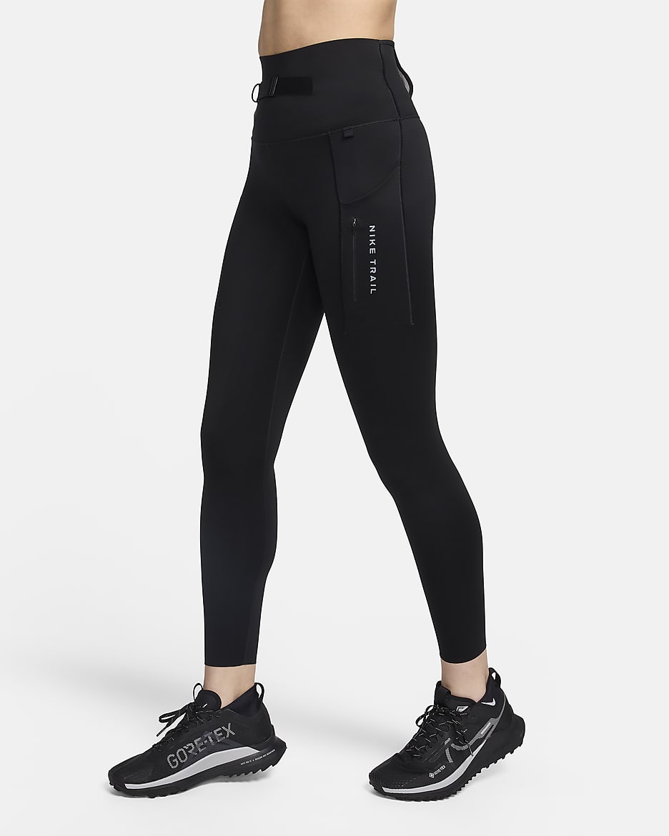 Nike Trail Go Women's Firm-Support High-Waisted 7/8 Leggings with Pockets - Black/Dark Smoke Grey/Dark Smoke Grey