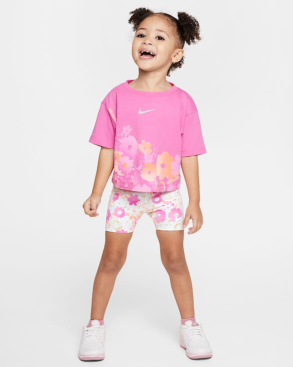 Conjunto de shorts de ciclismo estampados de dos piezas infantil Nike Flow-Ral - Platino puro