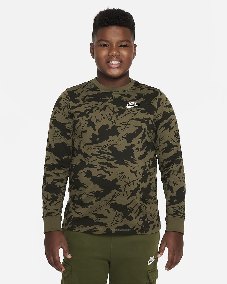 Nike Sportswear Big Kids' (Boys') Long-Sleeve T-Shirt (Extended Size) - Medium Olive