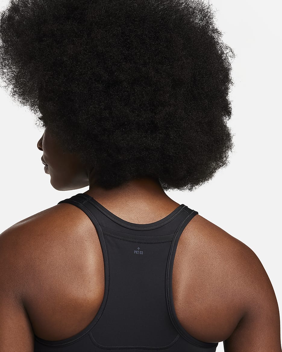 Nike Trail Swoosh On-the-Run Women's Medium-Support Lightly Lined Sports Bra - Black/Dark Smoke Grey/Black/Dark Smoke Grey