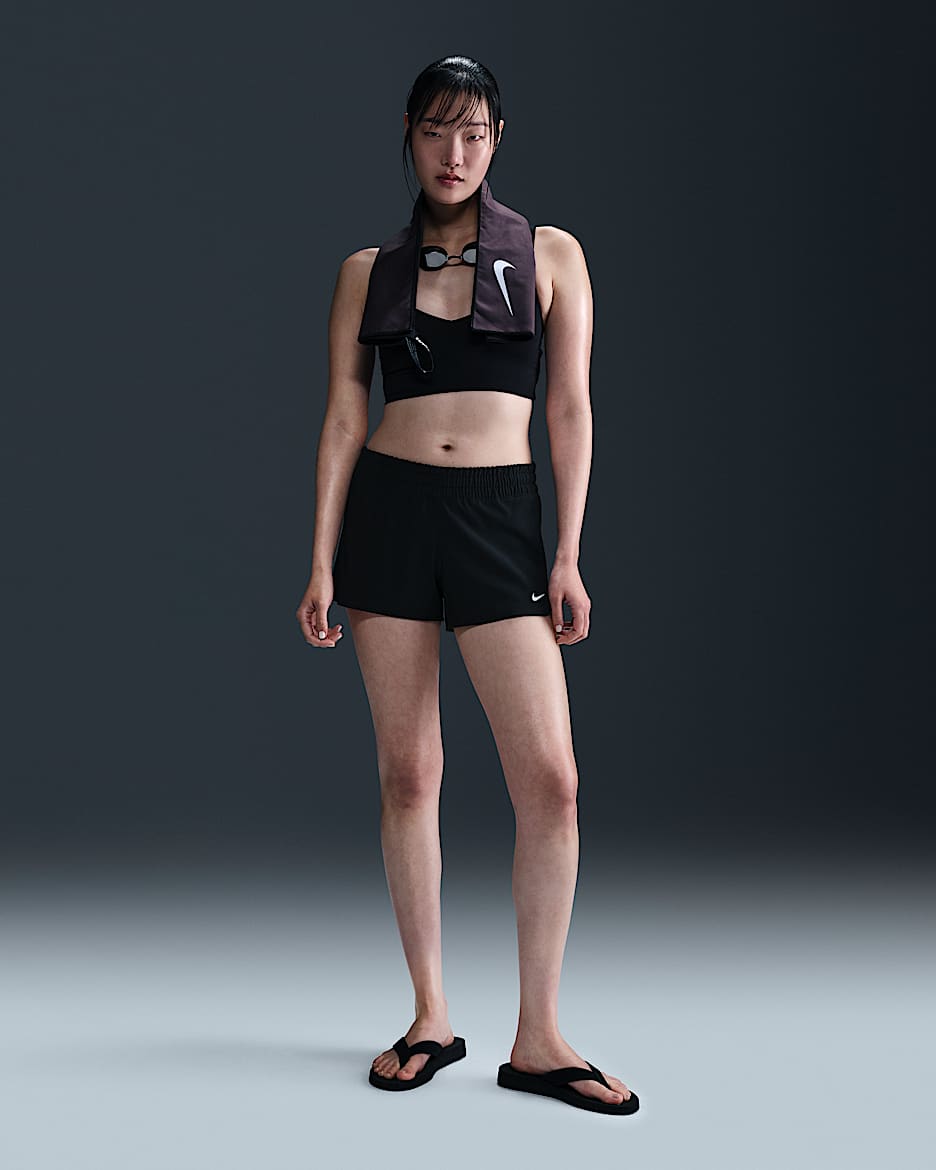 Shorts para salida de baño para mujer Nike Swim - Negro/Blanco