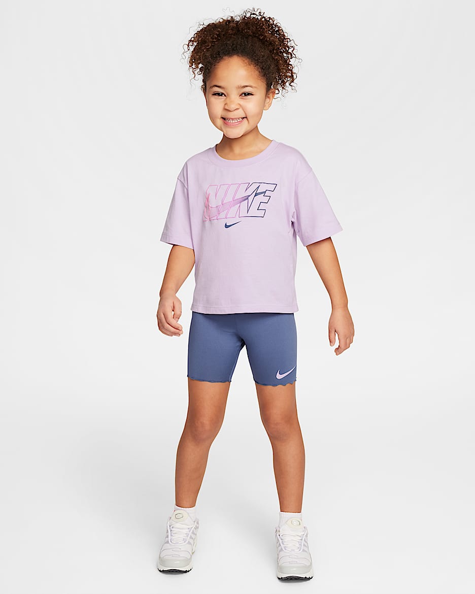 Conjunto de 2 piezas de shorts de ciclismo para niños talla pequeña Nike Dri-FIT Swoosh Motion - Azul difuso