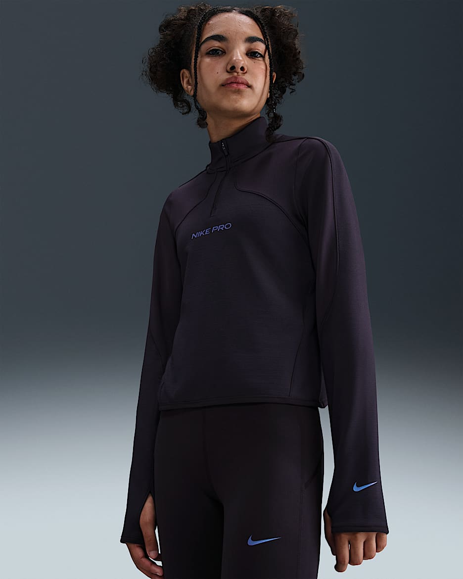 Nike Pro Therma-FIT-Longsleeve mit Halbreißverschluss (ältere Kinder, Mädchen) - Cave Purple