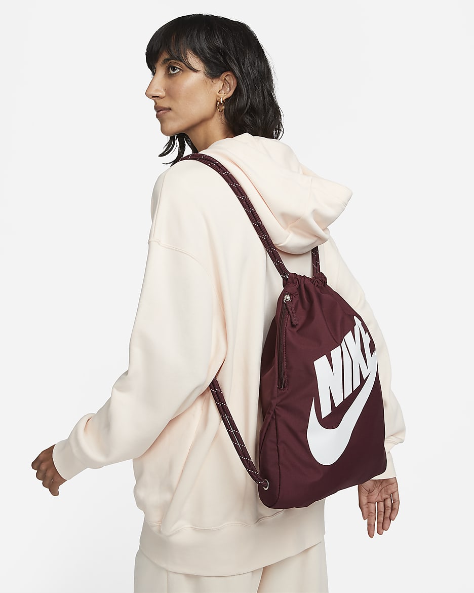 Nike Heritage Drawstring Bag (13L) - Night Maroon/Night Maroon/White