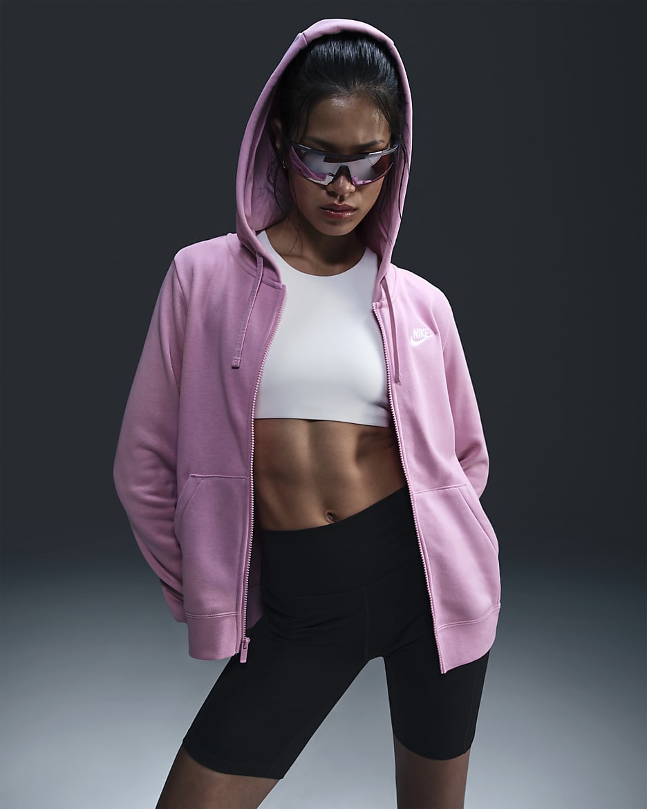 Nike Sportswear Club Fleece Women's Full-Zip Hoodie - Beyond Pink/White