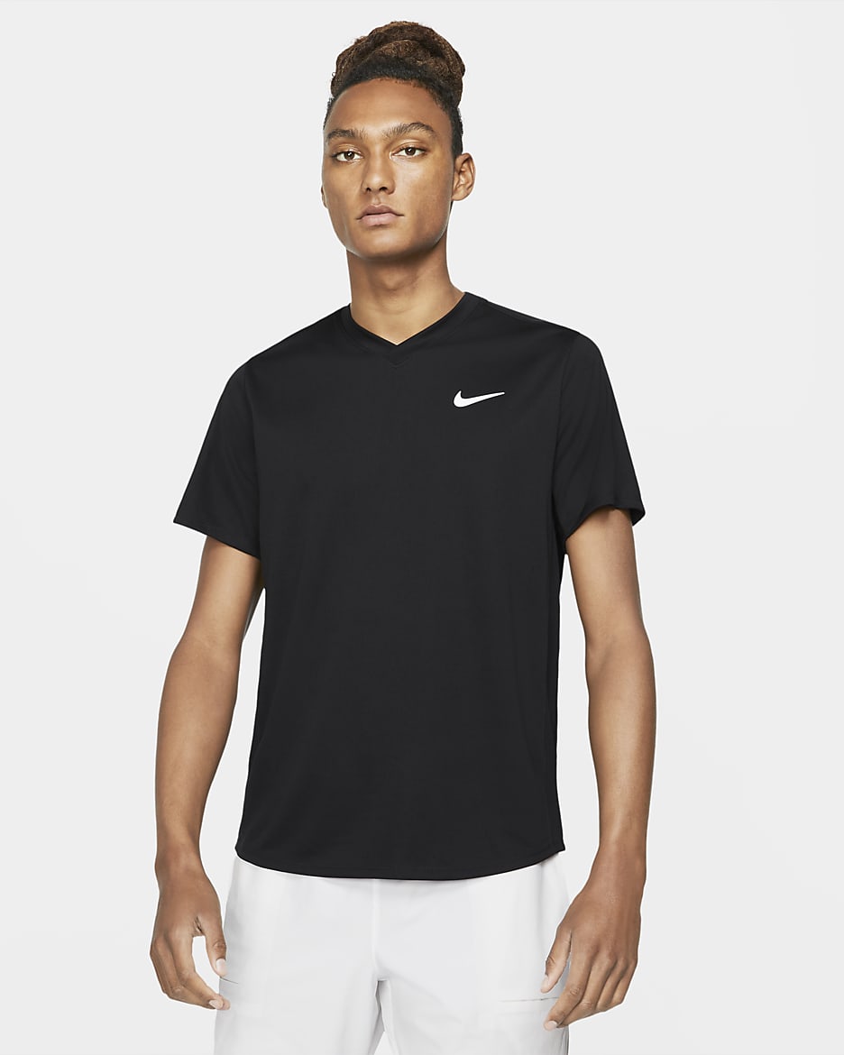 Ανδρική μπλούζα τένις NikeCourt Dri-FIT Victory - Μαύρο/Μαύρο/Λευκό