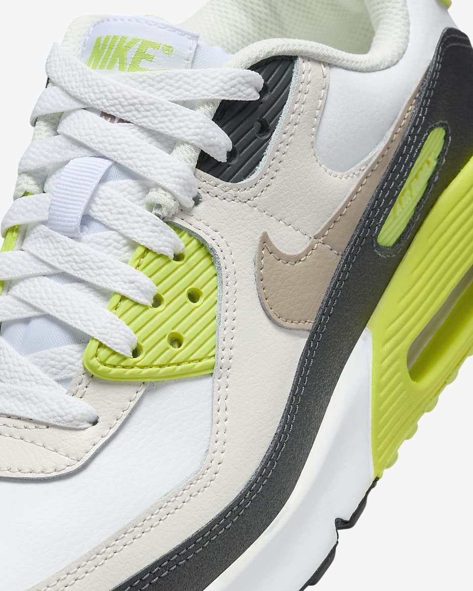 Tenis para niños grandes Nike Air Max 90 - Blanco/Cíber/Gris humo oscuro/Caqui