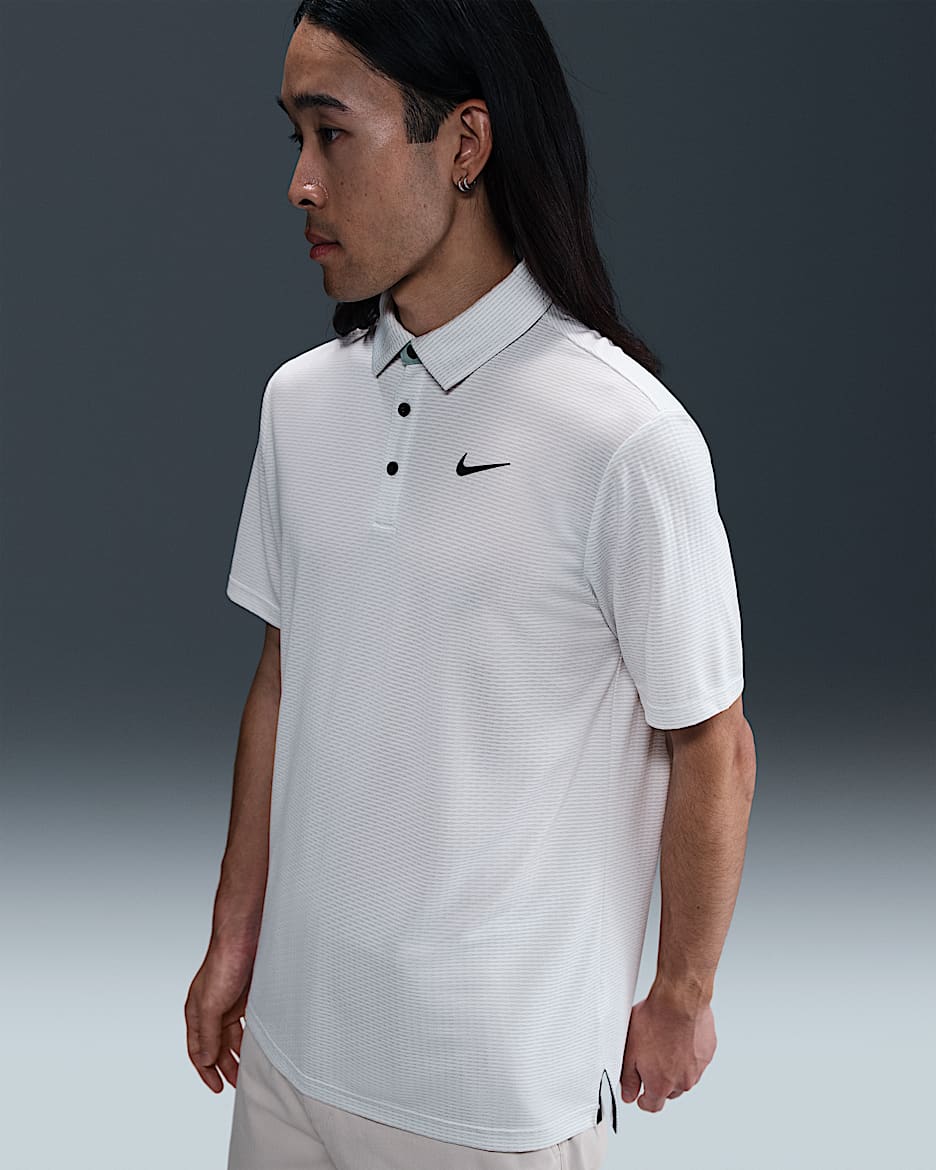 Nike Tour 男款 Dri-FIT 紋理高爾夫球衫 - 白色/黑色