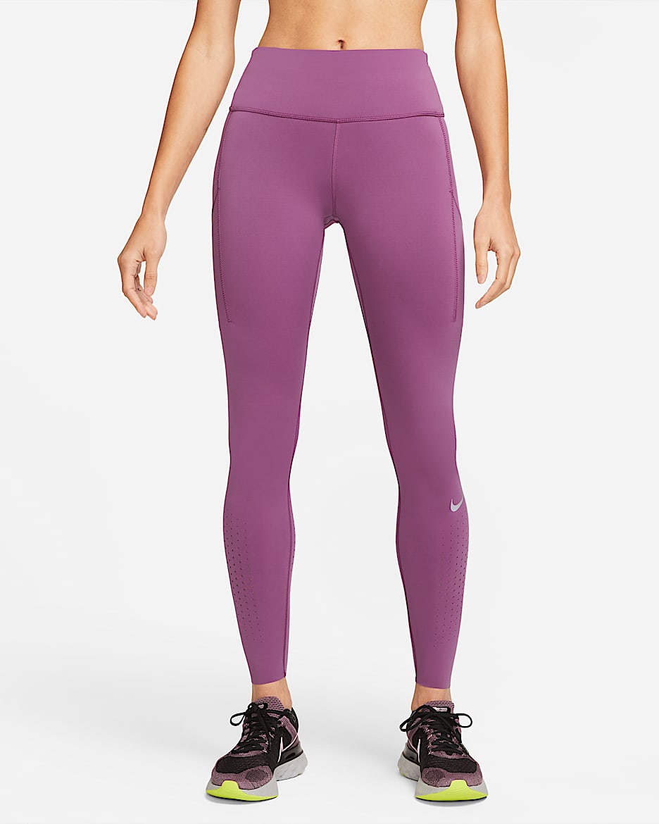 Nike Epic Luxe-leggings med lomme og mellemhøj talje til kvinder - Light Bordeaux/Sangria