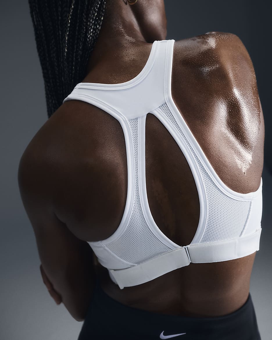 Nike Swoosh High-Support Women's Non-Padded Adjustable Sports Bra - White/White/Black