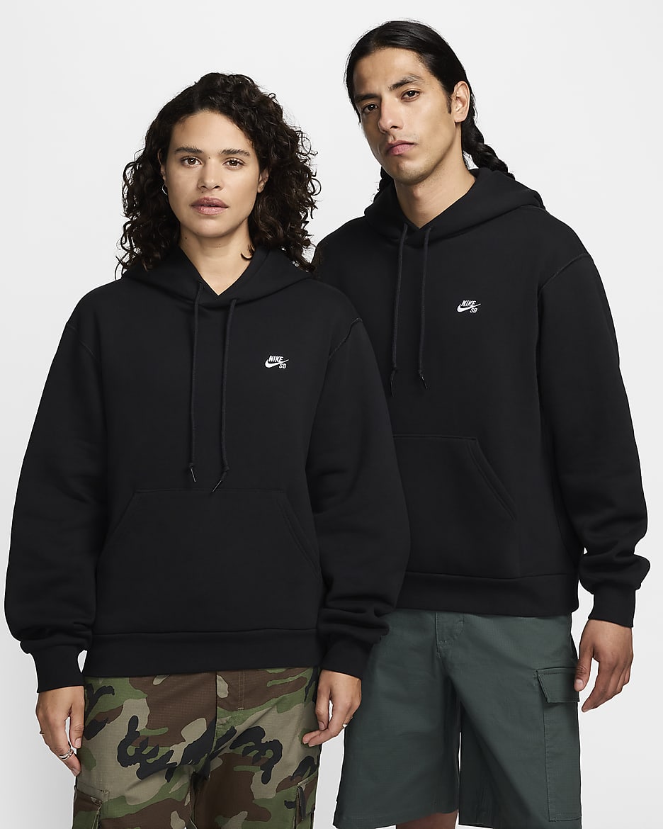 Sweat à capuche de skateboard en tissu Fleece Nike SB - Noir/Blanc