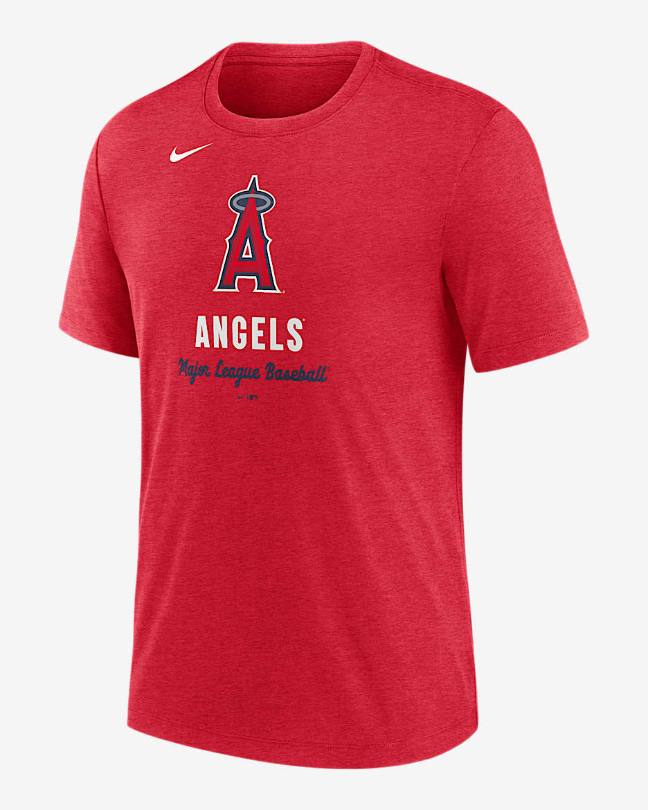 Playera Nike de la MLB para hombre Los Angeles Angels Logo - Rojo jaspeado
