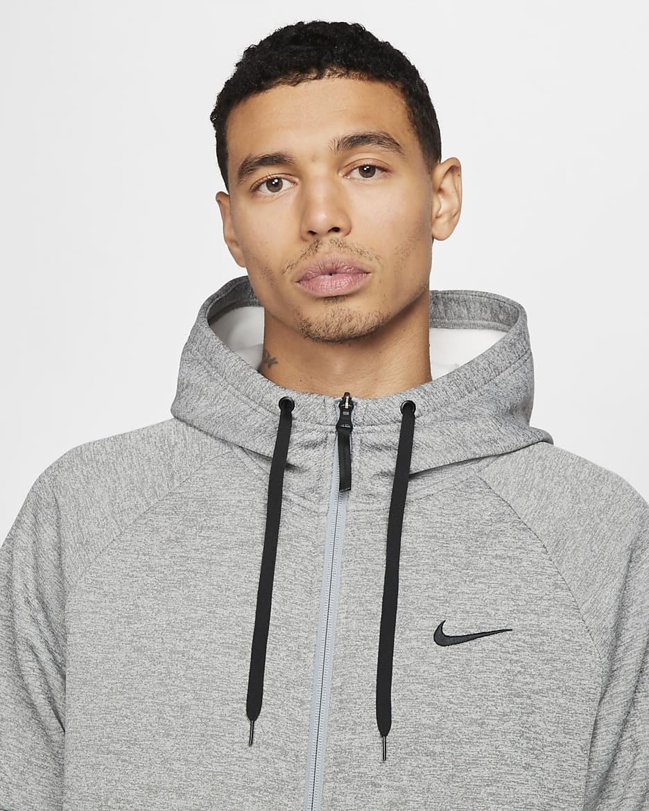 Nike Therma Men's Therma-FIT Full-Zip Fitness Top - Dark Grey Heather/Particle Grey/Black