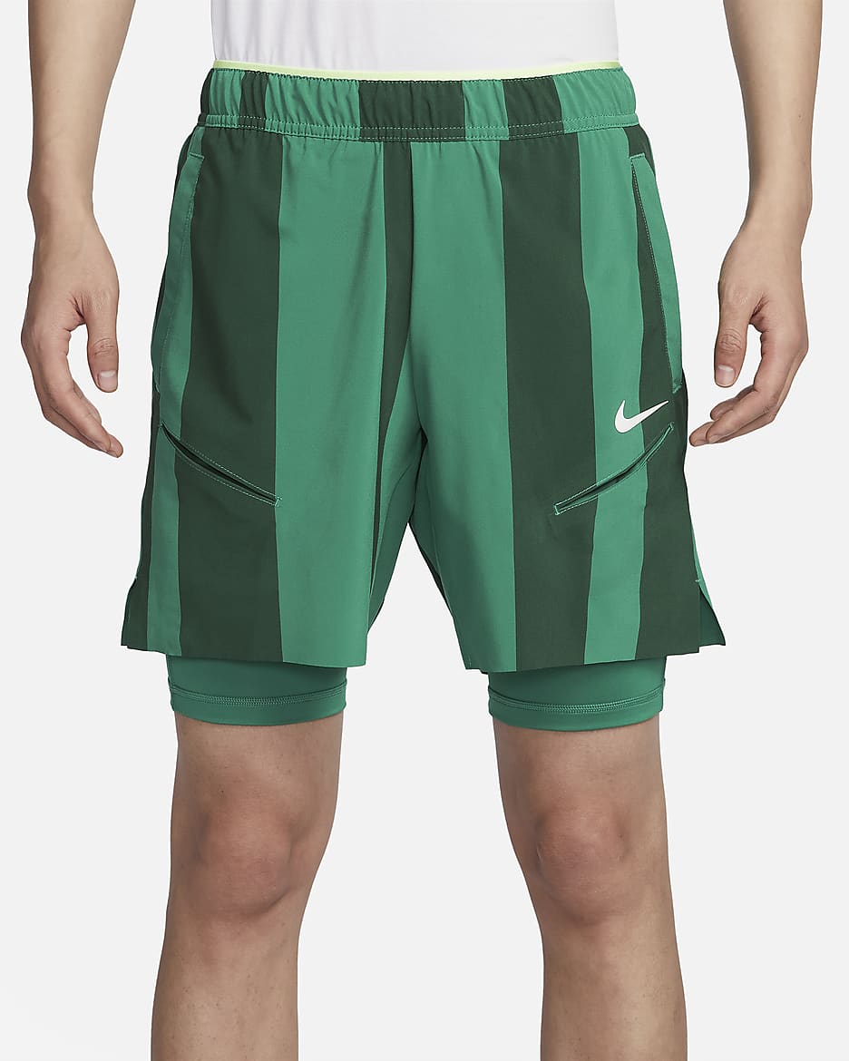 กางเกงเทนนิสขาสั้นผู้ชาย Dri-FIT NikeCourt Slam - Malachite/Barely Volt/ขาว