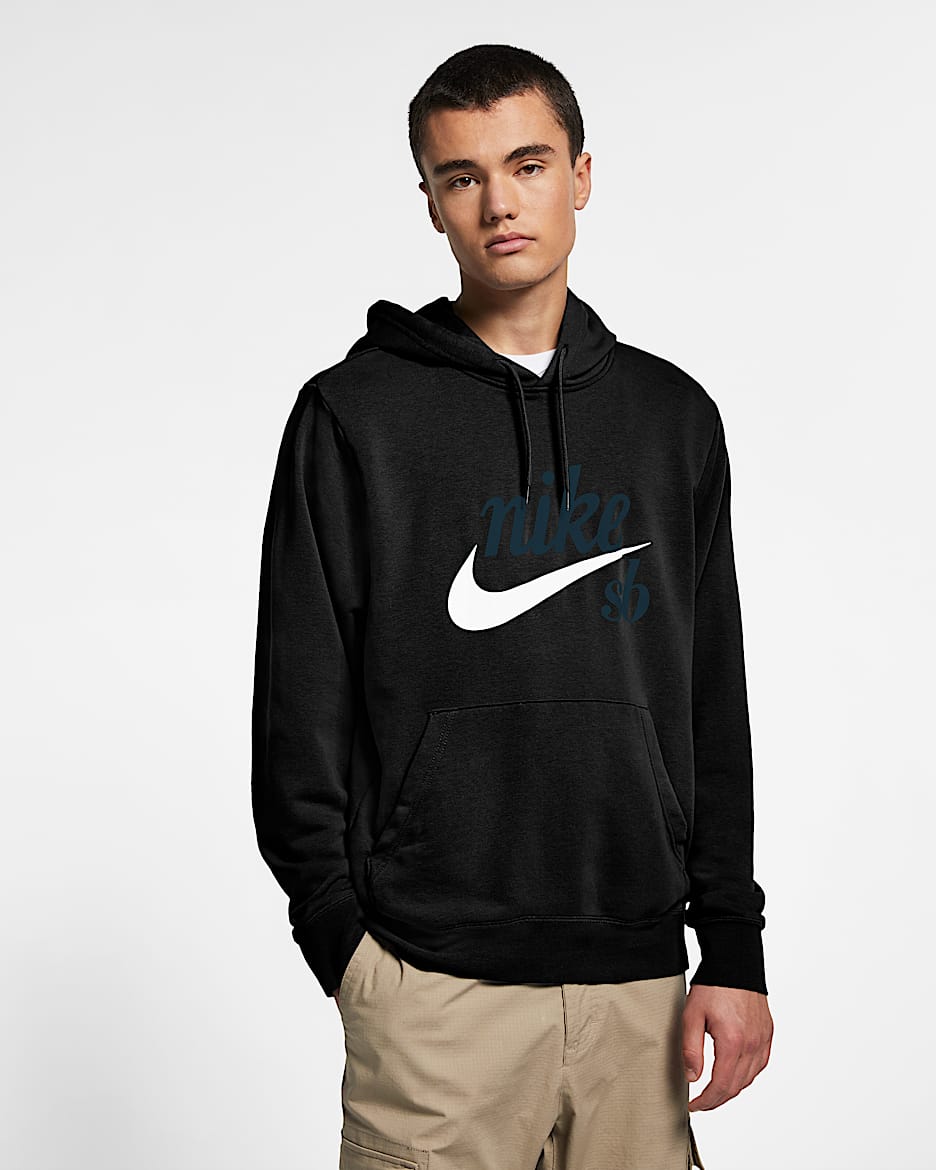 Sudadera con capucha estilo lavado para skateboarding para hombre Nike SB Icon - Negro/Blanco