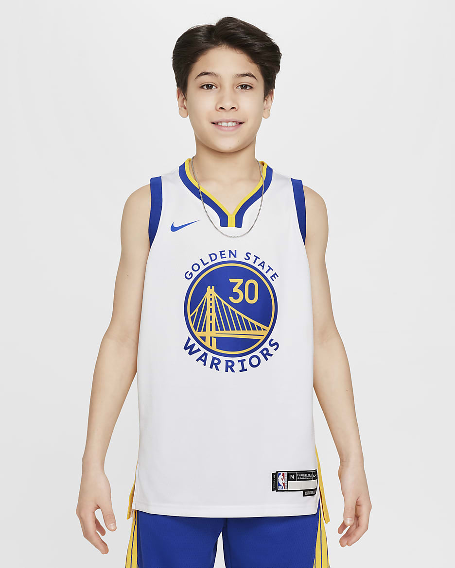 Koszulka dla dużych dzieci Nike NBA Swingman Stephen Curry Golden State Warriors Association Edition 2022/23 - Biel