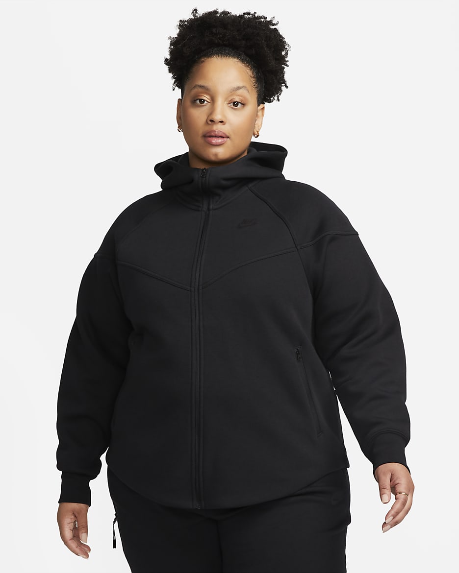 Sweat à capuche et zip Nike Sportswear Tech Fleece Windrunner pour femme (grande taille) - Noir/Noir