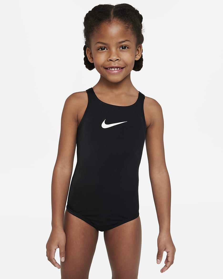 Traje de baño de una sola pieza con espalda deportiva para niña talla pequeña Nike Swim Essential - Negro