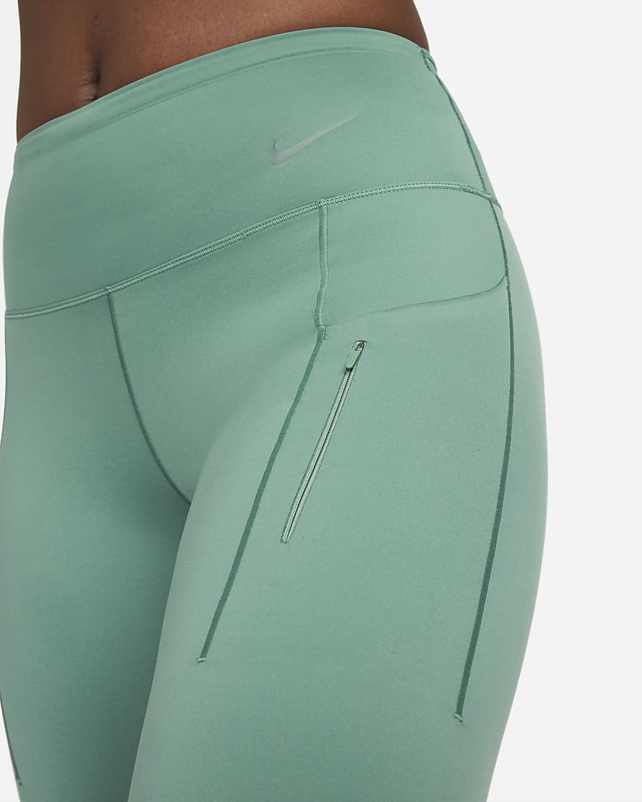 Damskie legginsy o pełnej długości ze średnim stanem i kieszeniami zapewniające mocne wsparcie Nike Go - Bicoastal/Czerń