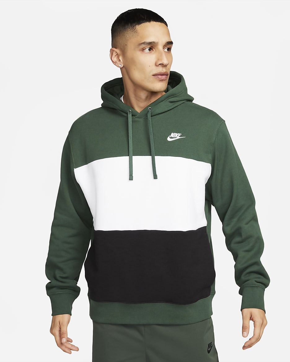 Nike Club Fleece Men's French Terry Color-Blocked Hoodie - Fir/White/Black/White