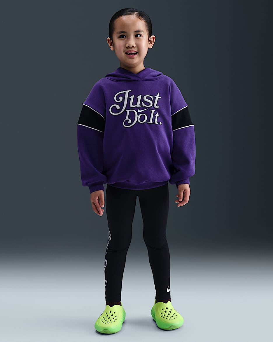 Conjunto de sudadera con gorro sin cierre y leggings para niños talla pequeña Nike Varsity Prep - Negro